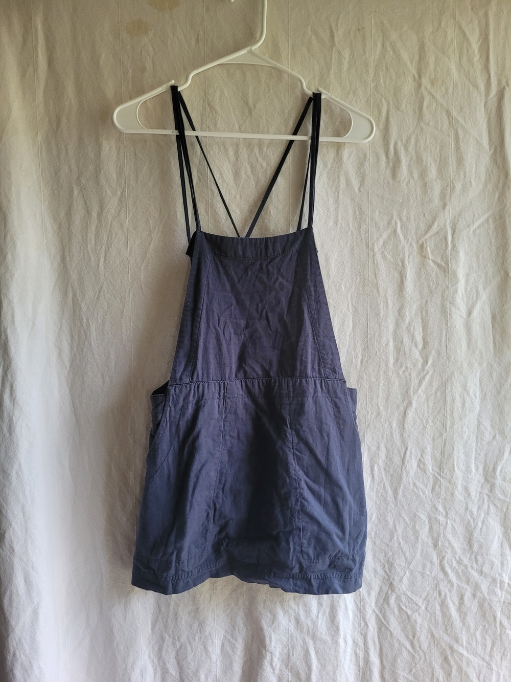 Free People Dress Womens Small Navy Blue Denim Jumper Mini Overall Boho Festival
